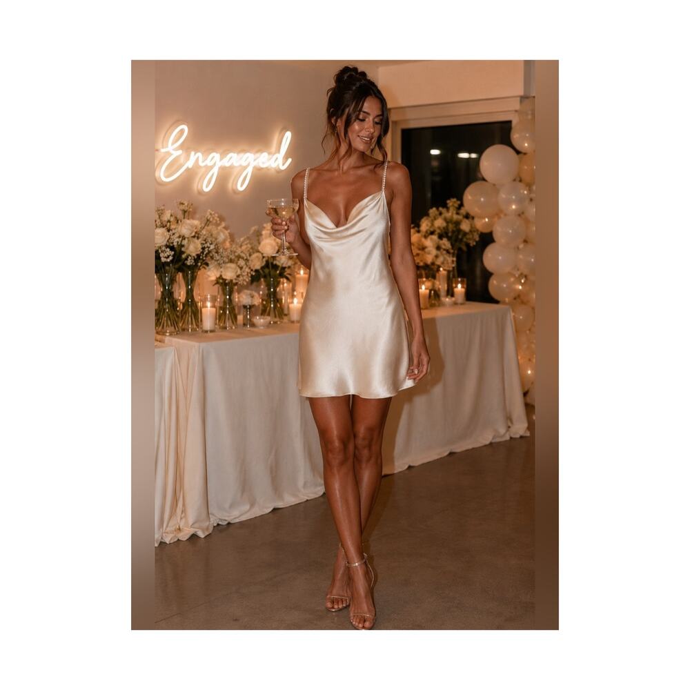 NWT Lovers + Friends Ivory Satin Boa Mini Dress Women's Medium
